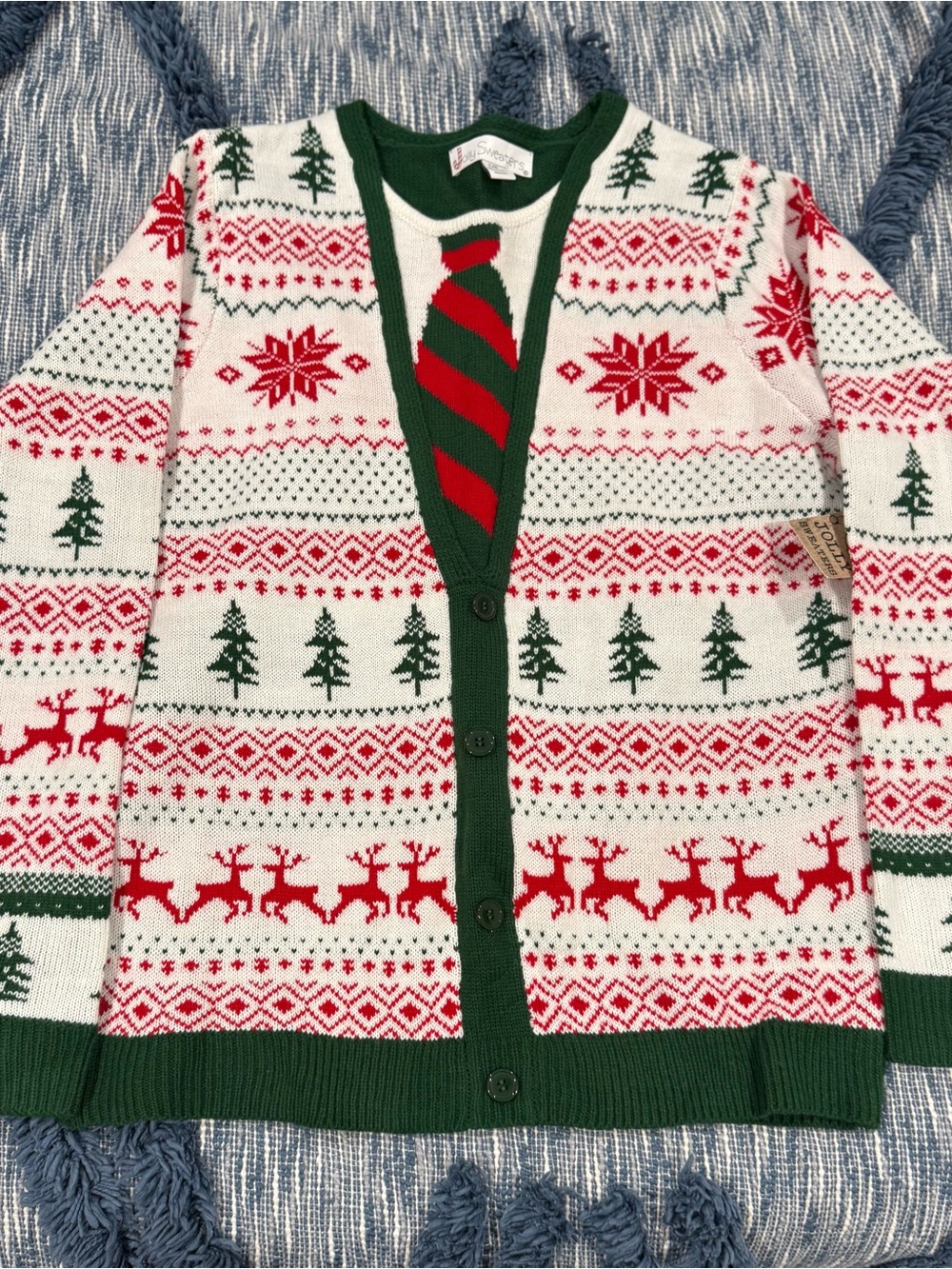Men's Festive Fair Isle Cardigan Sweater - Green, Red & White